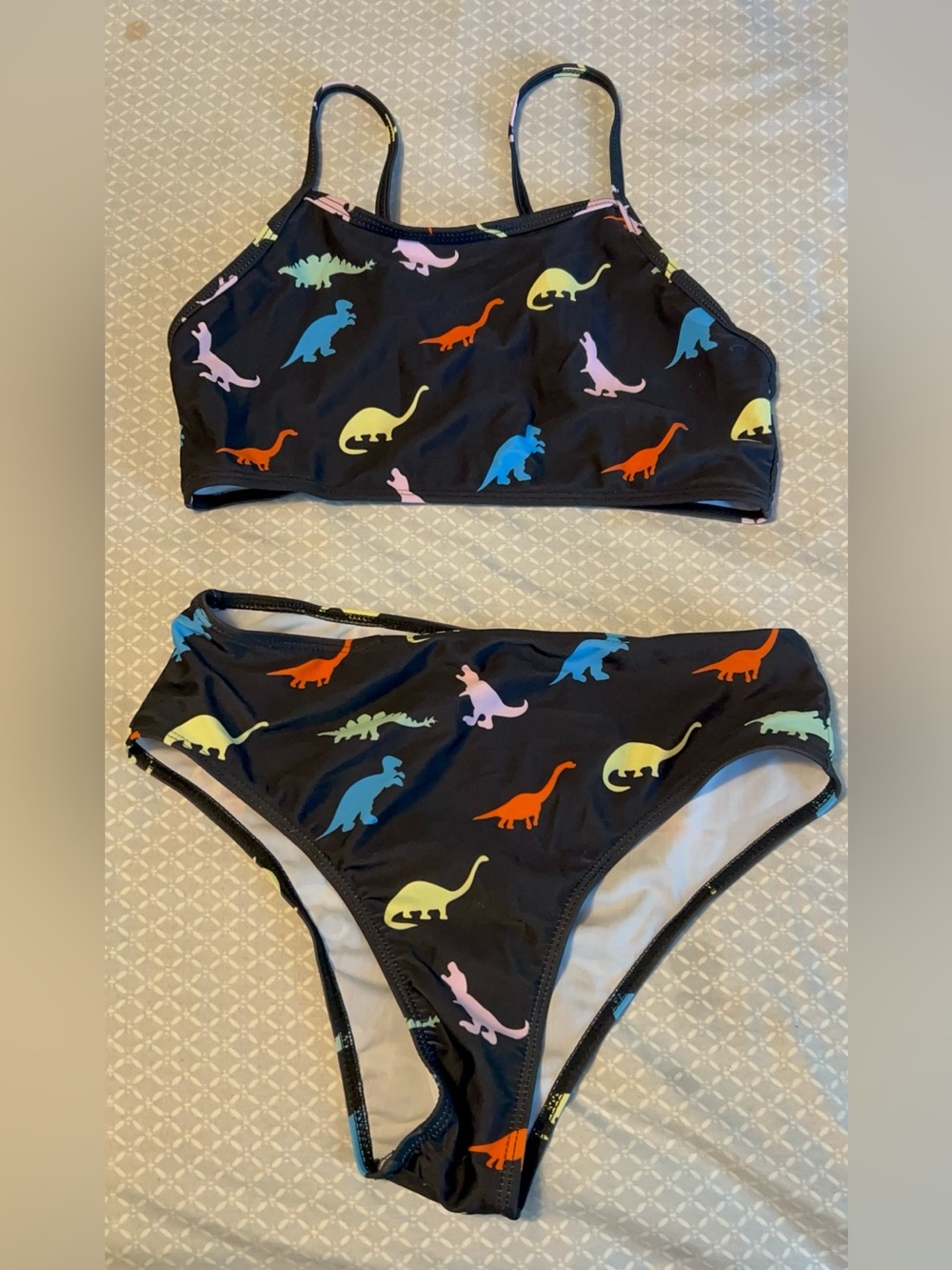 Two-Piece Bikini with Multicolor Dinosaur Print GIRLS Large